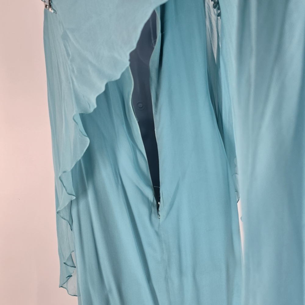 Marchesa Couture Aqua Blue Embellished Neckline Chiffon Caftan Gown No Size - Picture 12 of 16